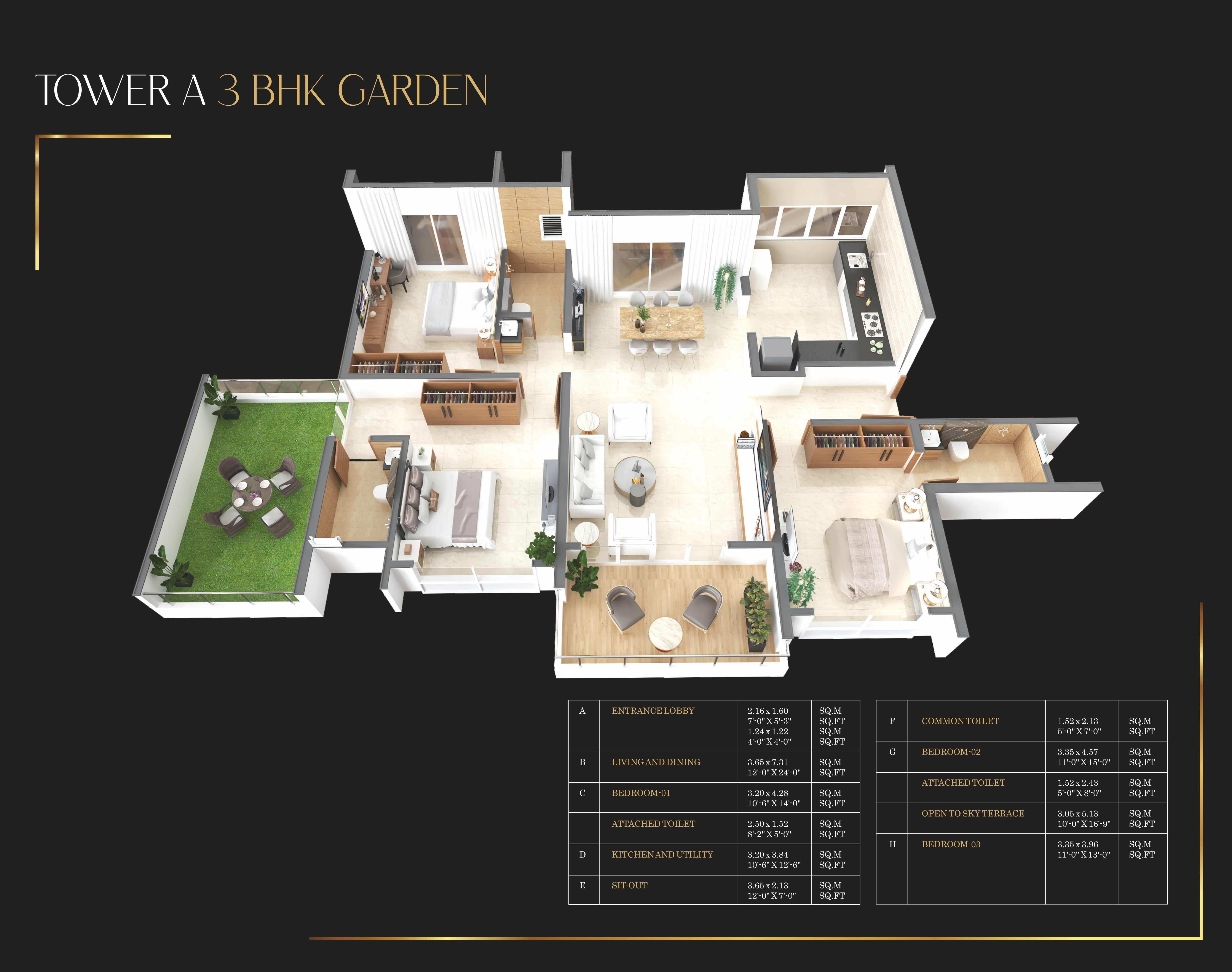 The Ornate 3 BHK floor plan (indicative)